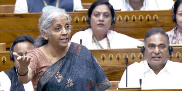 New Delhi, Jul 22 (ANI): Union Finance Minister Nirmala Sitharaman speaks in the Lok Sabha during the Monsoon Session of Parliament, in New Delhi on Monday. (ANI Photo/Sansad TV)