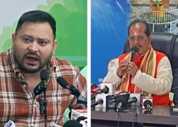 Vijay Sinha press conference photo, तेजस्वी यादव विजय सिन्हा विवाद तस्वीर, Bihar politics news image, उमर विवाद बिहार फोटो, Vijay Sinha degree showing picture