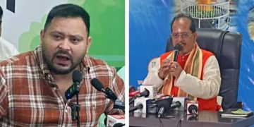 Vijay Sinha press conference photo, तेजस्वी यादव विजय सिन्हा विवाद तस्वीर, Bihar politics news image, उमर विवाद बिहार फोटो, Vijay Sinha degree showing picture