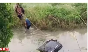 नालंदा में दर्दनाक हादसा, 20 फीट नीचे पानी भरे गड्ढे में गिरी तेज रफ्तार की कार, तीन की मौत