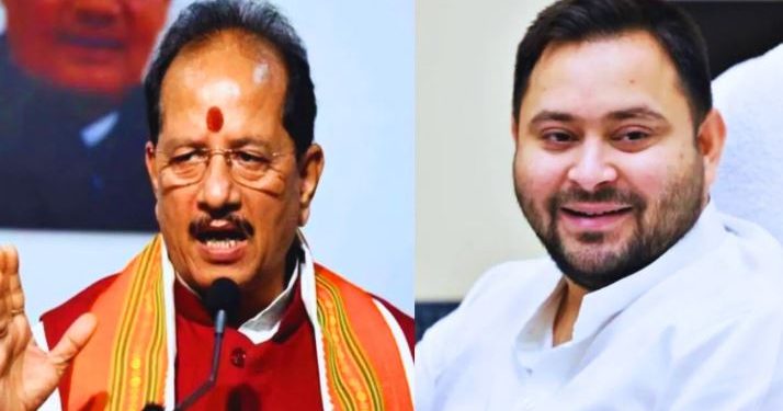 विजय सिन्हा प्रेस कॉन्फ्रेंस बिहार, तेजस्वी यादव पर हमला बिहार राजनीति, बिहार सुशासन बनाम भ्रष्टाचार खबर, पटना एयरपोर्ट पौधारोपण कार्यक्रम विजय सिन्हा