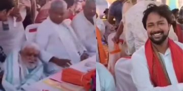 Ashwini Choubey viral video Bihar Sherghati NDA conference Bihar politics Ashwini Choubey गिरने का वीडियो BJP vs RJD Bihar news Lalu Yadav attack by Ashwini Choubey