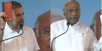 Atipichhda Nyay Sankalp Patna rally, राहुल गांधी पटना भाषण, मल्लिकार्जुन खरगे बिहार घोषणापत्र, तेजस्वी यादव मंच पर, महागठबंधन आरक्षण घोषणा