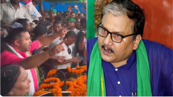 Tejashwi Yadav Bihar Adhikar Yatra rally image Manoj Jha statement on BJP fake video controversy Bihar election 2025 political clash photo Bihar politics Tejashwi vs BJP viral video news