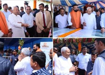 "JP Ganga Path विस्तार पटना, मुख्यमंत्री नीतीश कुमार शिलान्यास करते हुए" "पटना दीघा में सड़क निर्माण योजना शिलान्यास कार्यक्रम" "बिहार सड़क विकास परियोजना - जेपी गंगा पथ और अन्य मार्ग"