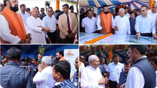 "JP Ganga Path विस्तार पटना, मुख्यमंत्री नीतीश कुमार शिलान्यास करते हुए" "पटना दीघा में सड़क निर्माण योजना शिलान्यास कार्यक्रम" "बिहार सड़क विकास परियोजना - जेपी गंगा पथ और अन्य मार्ग"