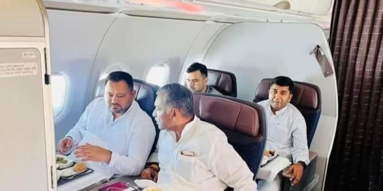 Tejashwi Yadav Akhilesh Singh flight photo, Bihar Mahagathbandhan seat sharing, Lalu Yadav Delhi meeting, Bihar Election 2025 political news, RJD Congress alliance Bihar