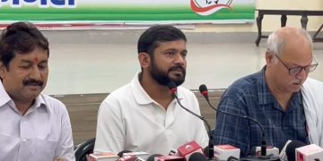 Kanhaiya Kumar Bihar Congress campaign launch Kanhaiya Kumar addressing media in Patna Bihar Congress 20 Saal 20 Sawal poster Kanhaiya Kumar attacking BJP JDU in Bihar Bihar election 2025 Congress strategy