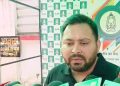 Tejashwi Yadav Bihar rally photo Tejashwi Yadav addressing crowd in Khagaria Bihar election 2025 Tejashwi Yadav speech image Tejashwi Yadav attack on Modi government picture Mahagathbandhan Bihar campaign 2025 visuals,