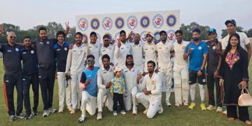 Bihar Ranji Team Celebration Photo Ayush Loharuka Batting Performance Image Bihar vs Mizoram Ranji Match Action Photo Moinul Haq Stadium Bihar Cricket Match Image