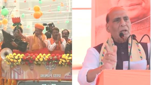 Bihar Election 2025 Campaign Image, योगी आदित्यनाथ दरभंगा रोड शो, राजनाथ सिंह राघोपुर रैली, स्मृति ईरानी प्रेस कॉन्फ्रेंस बिहार, हिमंत बिस्वा सरमा सीवान सभा, Bihar BJP leaders campaign