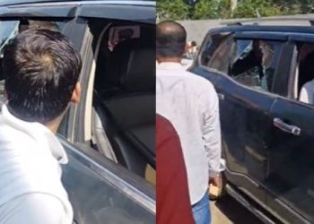 Attack on CPI ML candidate Dr Satendra Yadav in Saran, मांझी विधानसभा सारण हमला खबर, Satendra Yadav car glass broken image, Bihar election 2025 violence photo