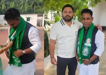 “ललन पासवान राजद में शामिल होते हुए राबड़ी देवी और तेजस्वी यादव के साथ” “भाजपा छोड़ते हुए भागलपुर विधायक ललन पासवान” “तेजस्वी यादव ने ललन पासवान का आरजेडी में स्वागत किया”