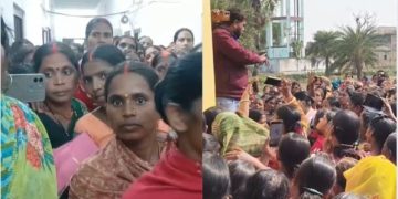 Nawada women protest image, Mahila Yojana protest road jam visuals, Bihar Jeevika fraud protest photo