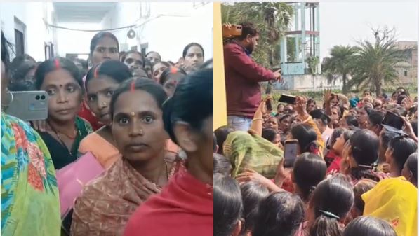 Nawada women protest image, Mahila Yojana protest road jam visuals, Bihar Jeevika fraud protest photo