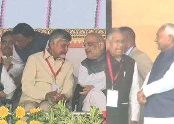 Nitish Kumar Bihar Oath Ceremony Photo Bihar Gandhi Maidan NDA Shapath Image Amit Shah at Nitish Kumar Oath Ceremony Samrat Choudhary and Vijay Sinha Deputy CM Oath