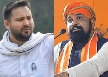 Tejashwi Yadav addressing media in Patna