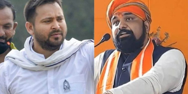 Tejashwi Yadav addressing media in Patna