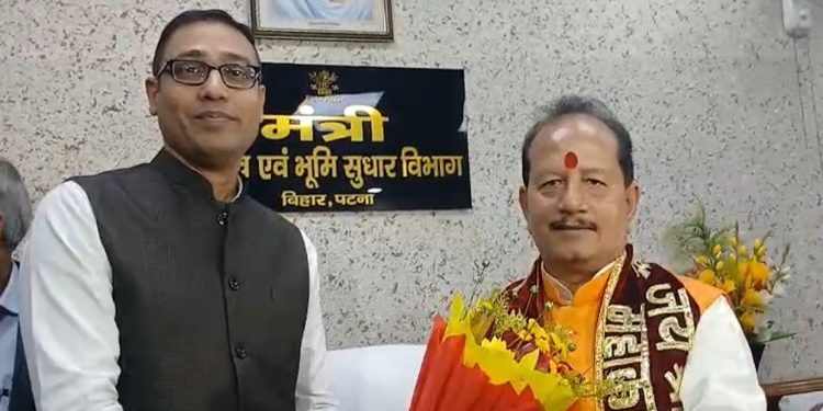 Vijay Sinha Bihar Revenue Minister Photo Shravan Kumar Transport and Rural Development Minister Bharat Nitin Naveen Road Construction Department Bihar Vijendra Yadav Prohibition Department Bihar Surendra Mehta Pashu Matsya Vibhag Sanjay Tiger Labour Resource Minister Bihar