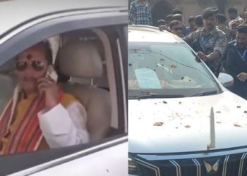 Vijay Sinha convoy attack in Lakhisarai photo Deputy CM Vijay Kumar Sinha RJD accusation image Bihar election violence Vijay Sinha car attack Lakhisarai news Vijay Sinha convoy photo