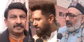 VB-G RAM G Bill 2025 Parliament, Giriraj Singh on labour bill, Chirag Paswan Gandhi ideals statement, Nishikant Dubey opposition protest, Manoj Tiwari developed India employment