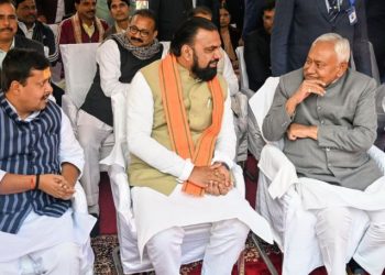 Nitin Naveen BJP National Executive President, Nitish Kumar congratulating Nitin Naveen, Bihar CM Nitish Kumar BJP event, Samrat Choudhary with Nitish Kumar