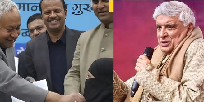 Nitish Kumar hijab controversy image, Javed Akhtar reacts on hijab issue, Muslim woman doctor hijab viral video, Celebrities protest hijab controversy