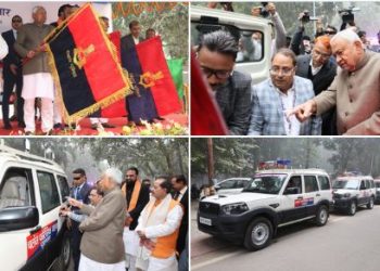 Nitish Kumar flag off forensic vans, Bihar mobile forensic lab vehicles, Samrat Choudhary at forensic launch event, Crime investigation forensic van Bihar