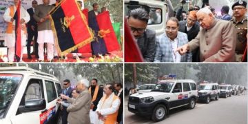 Nitish Kumar flag off forensic vans, Bihar mobile forensic lab vehicles, Samrat Choudhary at forensic launch event, Crime investigation forensic van Bihar
