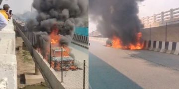 पटना में PMCH के बाहर धू-धूकर जल गई पूरी कार.. मच गई अफरा-तफरी