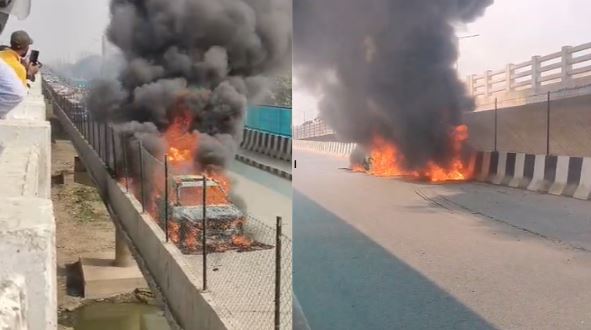 पटना में PMCH के बाहर धू-धूकर जल गई पूरी कार.. मच गई अफरा-तफरी