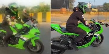 Tej Pratap Yadav riding Kawasaki Ninja ZX-6R in Patna तेज प्रताप यादव कावासाकी निंजा ZX-6R बाइक के साथ JJD Supremo Tej Pratap Yadav superbike photos