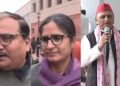 Akhilesh Yadav Budget Session 2026 reaction, Parliament Budget Session opposition protest, President speech debate India, Farmers income issue opposition leaders