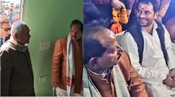 Vijay Sinha Dahi Chura Bhoj Bihar Politics Tejpratap Yadav NDA Offer Photo Nitish Kumar at Dahi Chura Event Bihar Governor Arif Khan at Patna Event