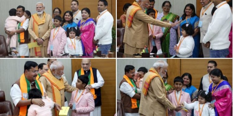Nitin Naveen taking oath as BJP National President, PM Modi with Nitin Naveen family, BJP headquarters celebration, Nitin Naveen speech at BJP office