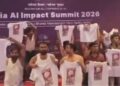 AI summit protest Youth Congress, PM Modi slogan protest news, Delhi Police arrest at AI event, shirtless protest India