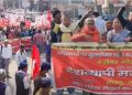Bharat Bandh protest Patna Dakbungla Chowk, NH-31 Katihar jam protest, Bihar labour code strike workers rally, trade union protest Bihar news, workers demonstration Patna streets