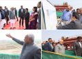 Nitish Kumar bridge inspection, Kacchi Dargah Bidupur Ganga bridge construction site, Bihar CM inspection infrastructure project, 6 lane Ganga bridge aerial view, Bihar road connectivity project image