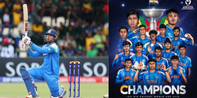 India U19 World Cup 2026 celebration, Vaibhav Suryavanshi batting highlights, Harare Sports Club final match India vs England, Ayush Mhatre captain India U19, ICC Under 19 World Cup trophy celebration India