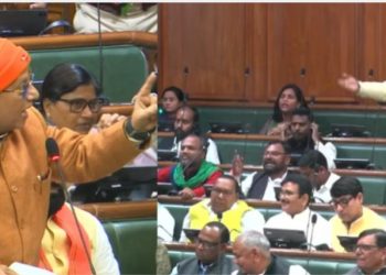 Tejashwi Yadav speech in Bihar Assembly, Vijay Kumar Sinha addressing house, Bihar Vidhan Sabha budget session debate, political clash in Bihar assembly, opposition protest in Bihar assembly